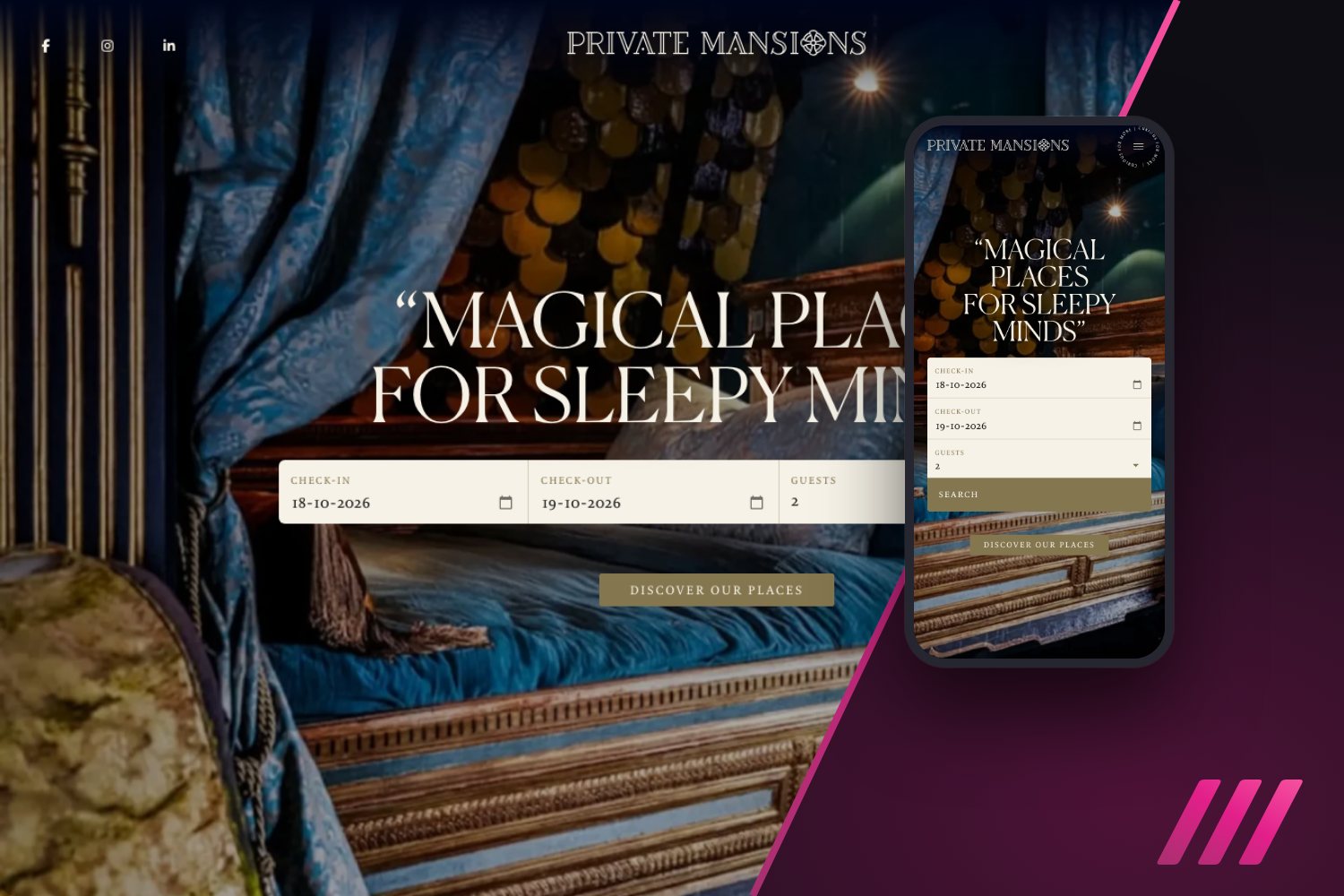 Website van Private Mansions Bookings