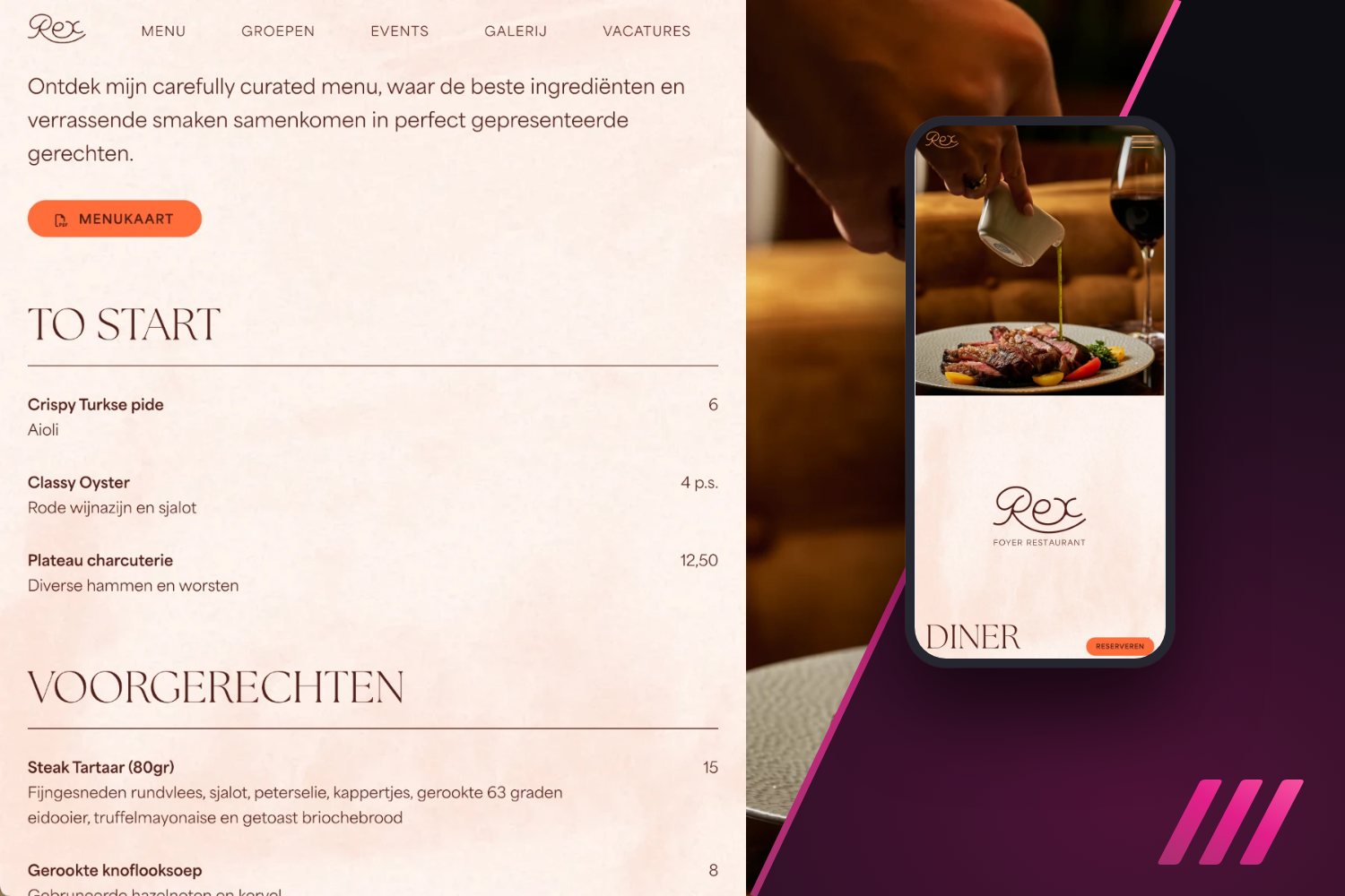 Website van Restaurant REX
