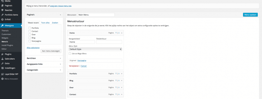 Menu's aanpassen in Wordpress